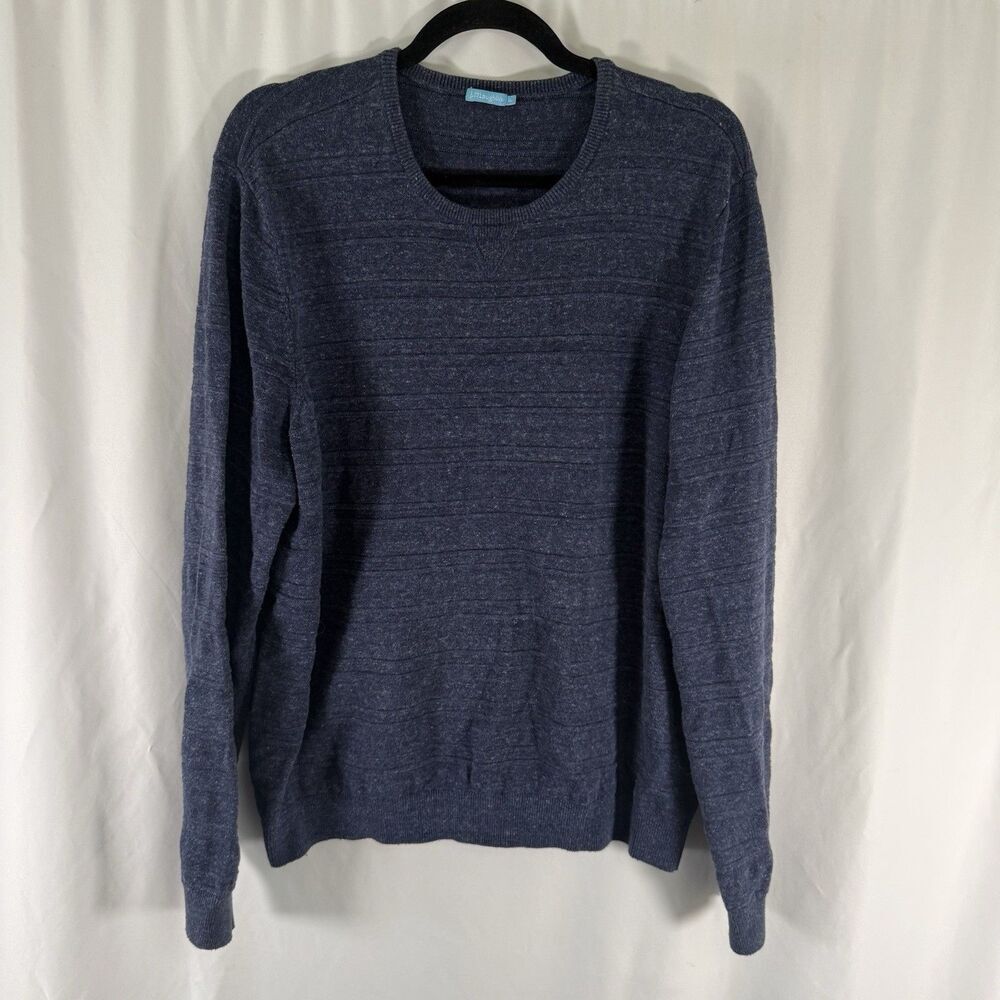 J Mclaughlin Sweater Women's XL Blue Knit Crew Neck Long Sleeve Pullover Cotton